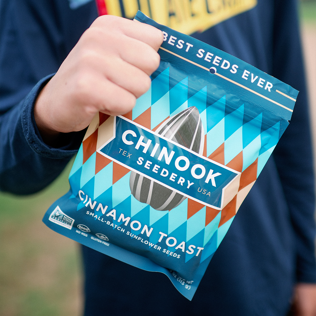 Chinook seeds, cinnamon toast sunflower seeds, baseball sunflower seeds