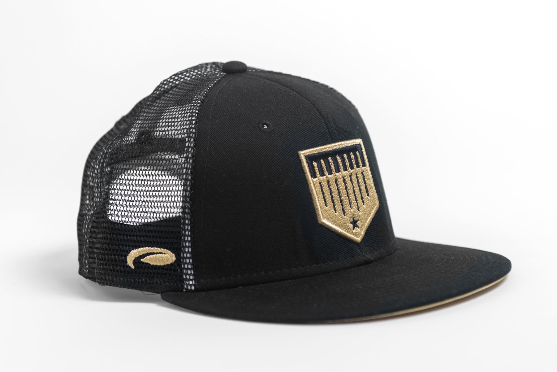 black and gold mesh trucker hat image 1
