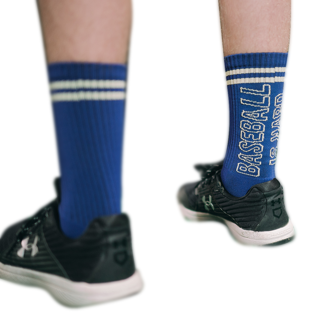 Blue baseball socks, blue socks, baseball socks